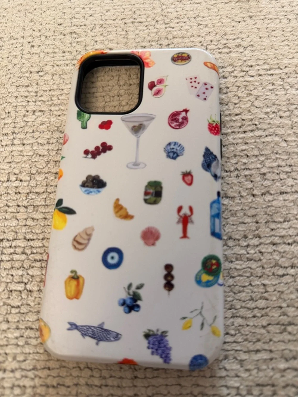 White Patterned Fruit & Icons Phone 12 PRO Case